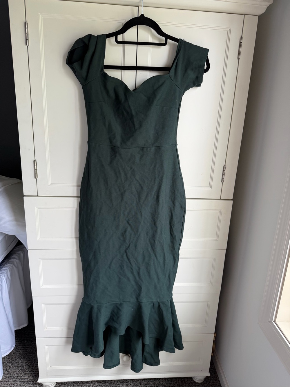 Lulu's Dark Green Off-Shoulder Ruffled-Hem Maxi Dress